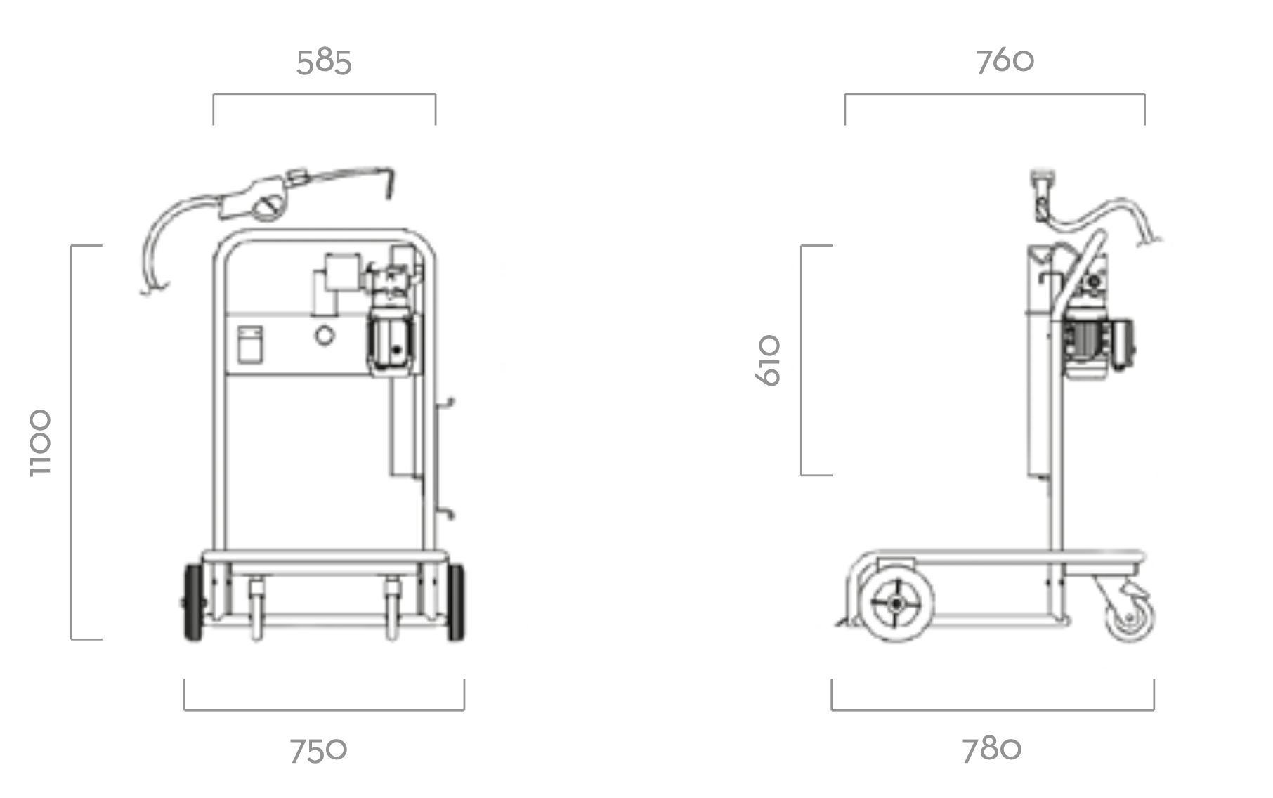 Výdejní sudový vozík na olej Viscotroll Vane AC PIUSI rozměry
